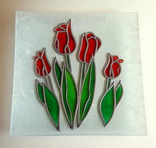Bandeja con plomo y pintura vitral 1