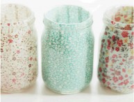imagen Porta velas con frascos y tela