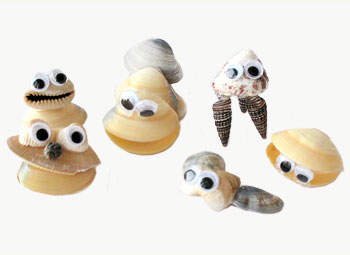 bichitos simpáticos con conchas de mar