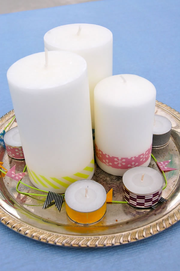 Centro de mesa con velas y cinta washi 1